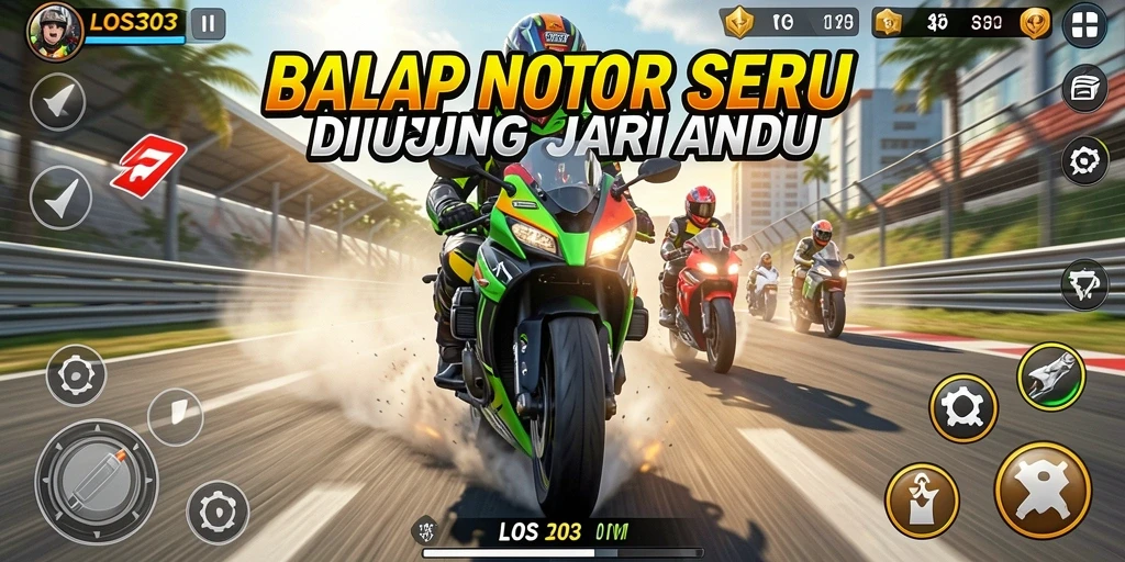 Gameplay seru dalam balap motor yang mendebarkan.