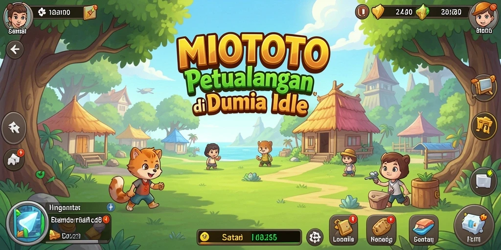 Tampilan gameplay santai MIOTOTO dengan berbagai karakter dan lingkungan yang indah.