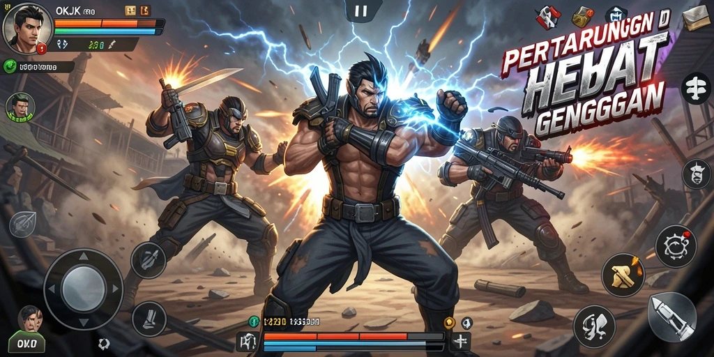 Screenshot gameplay OKJK yang menunjukkan pertarungan seru antara karakter.