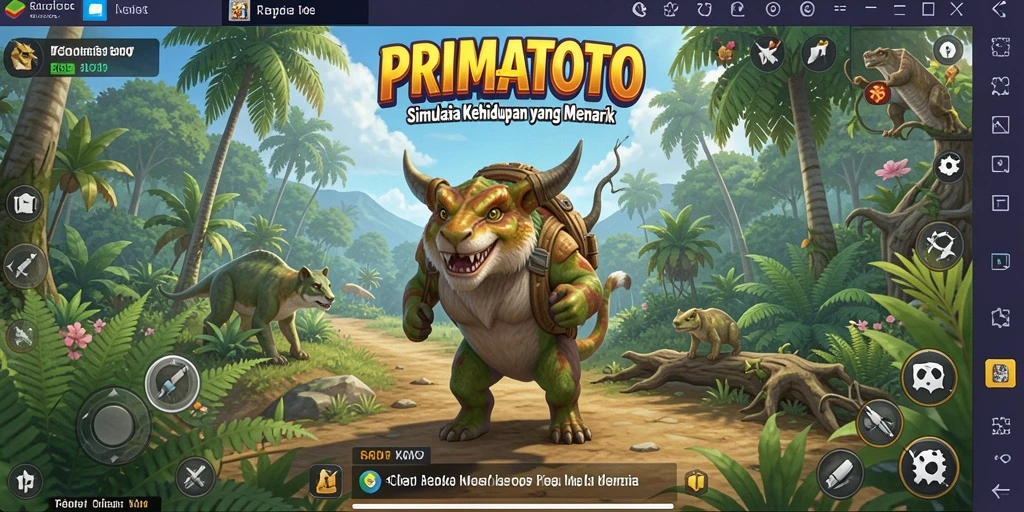 Tampilan gameplay menarik dari PRIMATOTO dengan karakter yang berinteraksi.